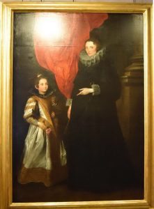 039-Anton van Dick: ritratto di Geronima Sale Brignole con la figlia; questa era messa in "mostra" in abito in oro per sollecitare gli spasimanti; la rosa = da maritare