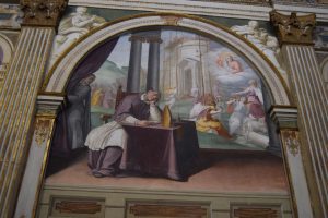 011-vescovo Ugo di Grenoble che ha la visione degli angeli con Cristo che costruiscono una chiesa in un luogo chiamato Chartreuse