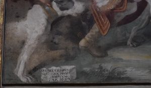 016-particolare con la scritta "Daniele Crespi dipinse questo tempo 5 aprile 1629"