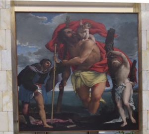 05- San Cristoforo tra San Rocco e Sabastiano. San Cristoforo è rappresentato come un gigante